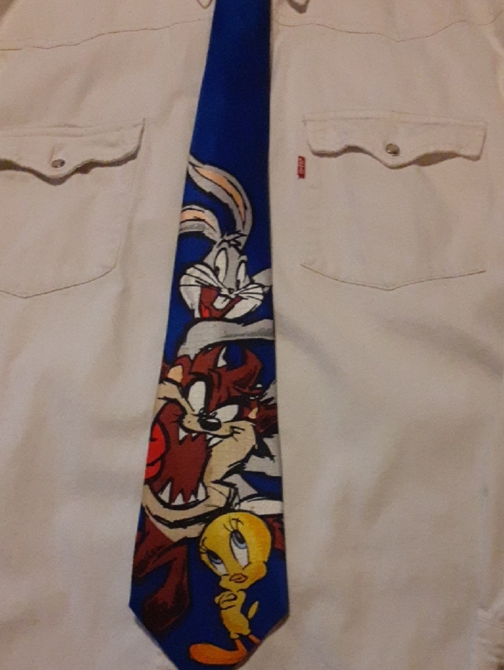 Warner Bros. Blue Looney Tunes Cartoon Tie with Multi-Color Accents